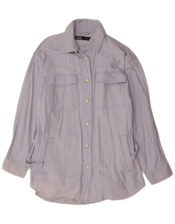 Camicia overshirt vestibilità ampia da donna Zara UK 18 XL cotone blu