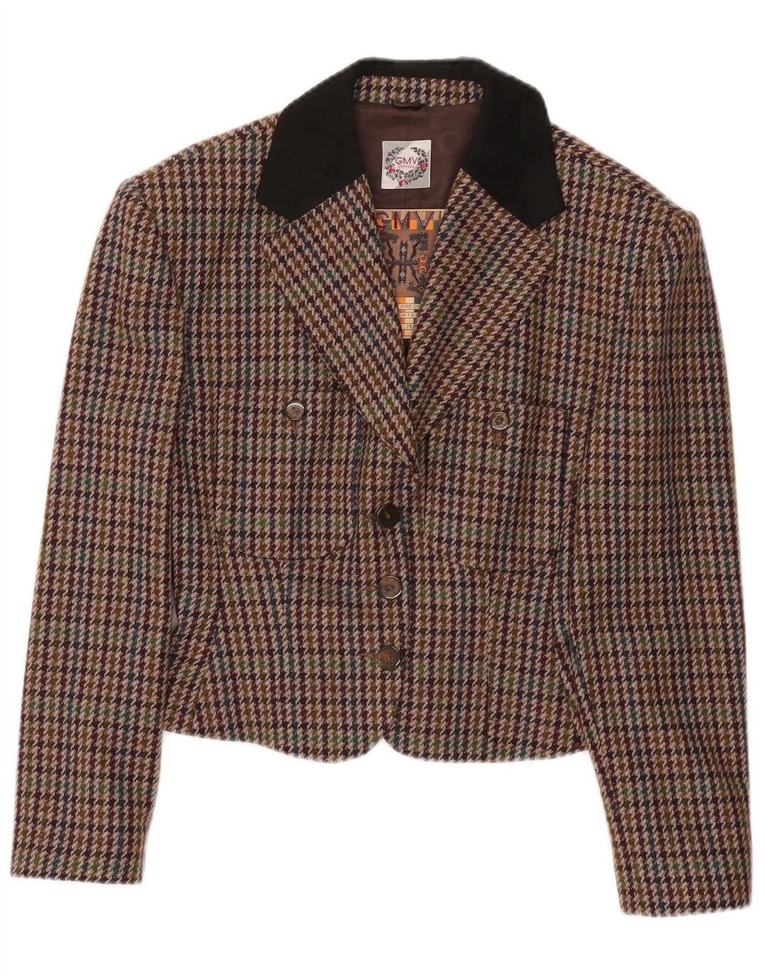 Giacca blazer corta da donna vintage IT 42 pied de poule medio multicolore