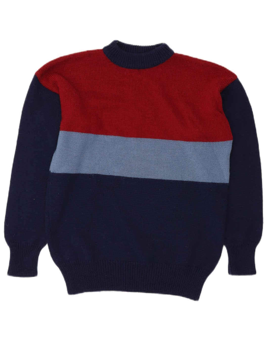 VINTAGE Maglione da uomo con collo alto e color block blu navy medio