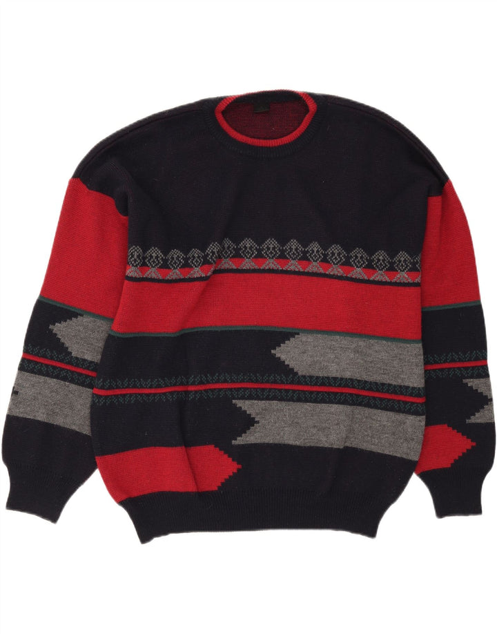 VINTAGE Mens Crew Neck Jumper Sweater Large Navy Blue Colourblock Wool Vintage Vintage and Second-Hand Vintage from Messina Hembry 