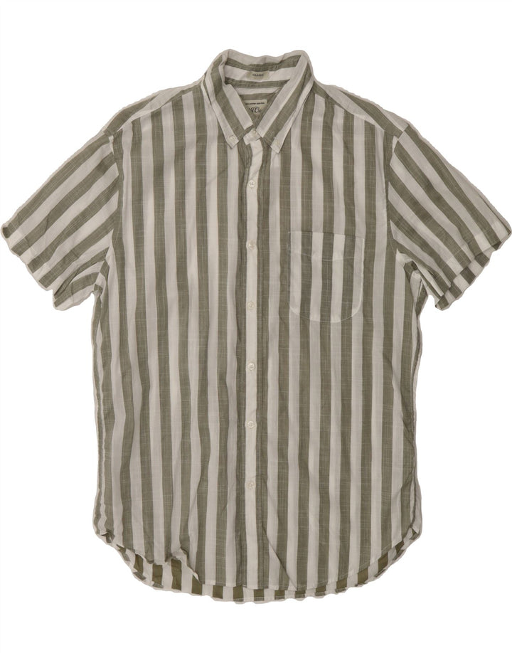 J. CREW Mens Classic Fit Short Sleeve Shirt Medium Grey Striped Cotton Vintage J. Crew and Second-Hand J. Crew from Messina Hembry 