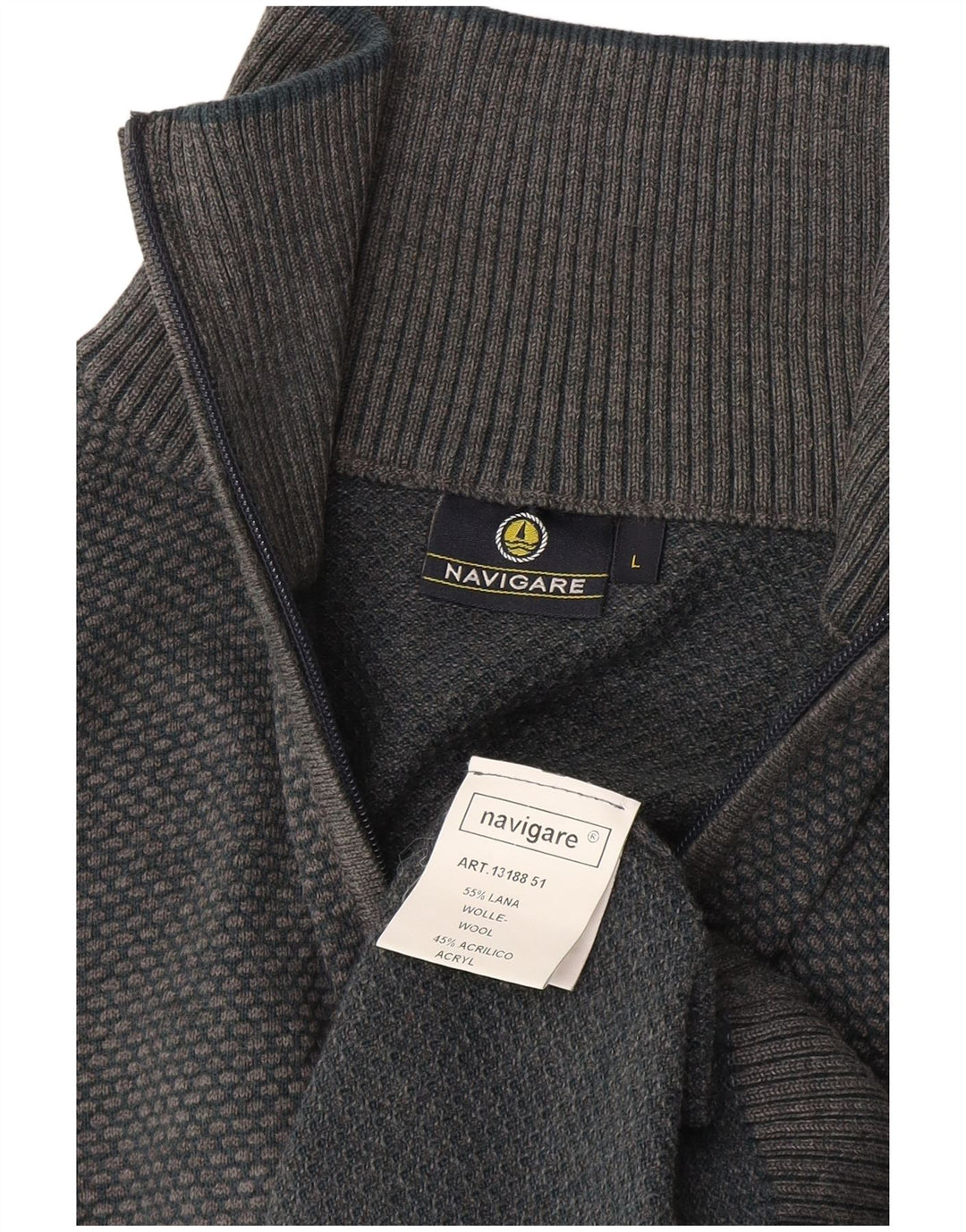 Maglione da uomo Navigare con zip e collo grande in lana grigia