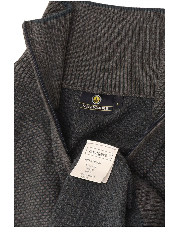 Maglione da uomo Navigare con zip e collo grande in lana grigia