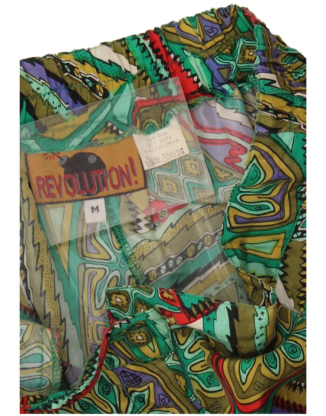 Pantaloncini casual vintage a gamba larga da donna medi W28 seta patchwork verde