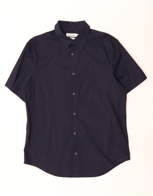 Camicia slim fit a maniche corte da uomo Calvin Klein in cotone blu navy medio