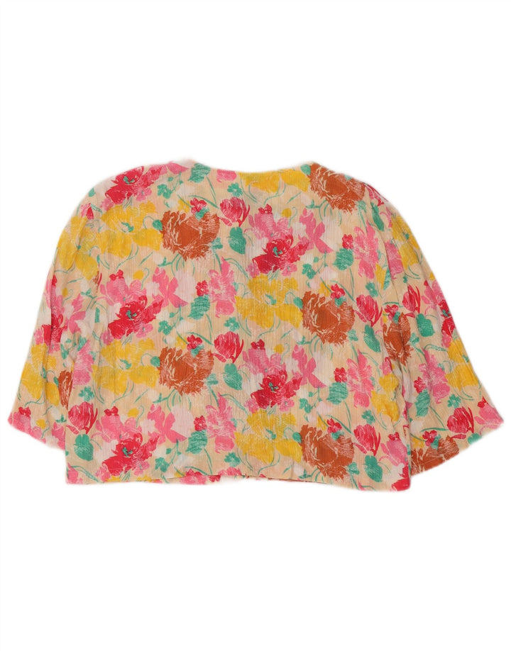BENETTON Camicetta corta da donna UK 14 media floreale multicolore