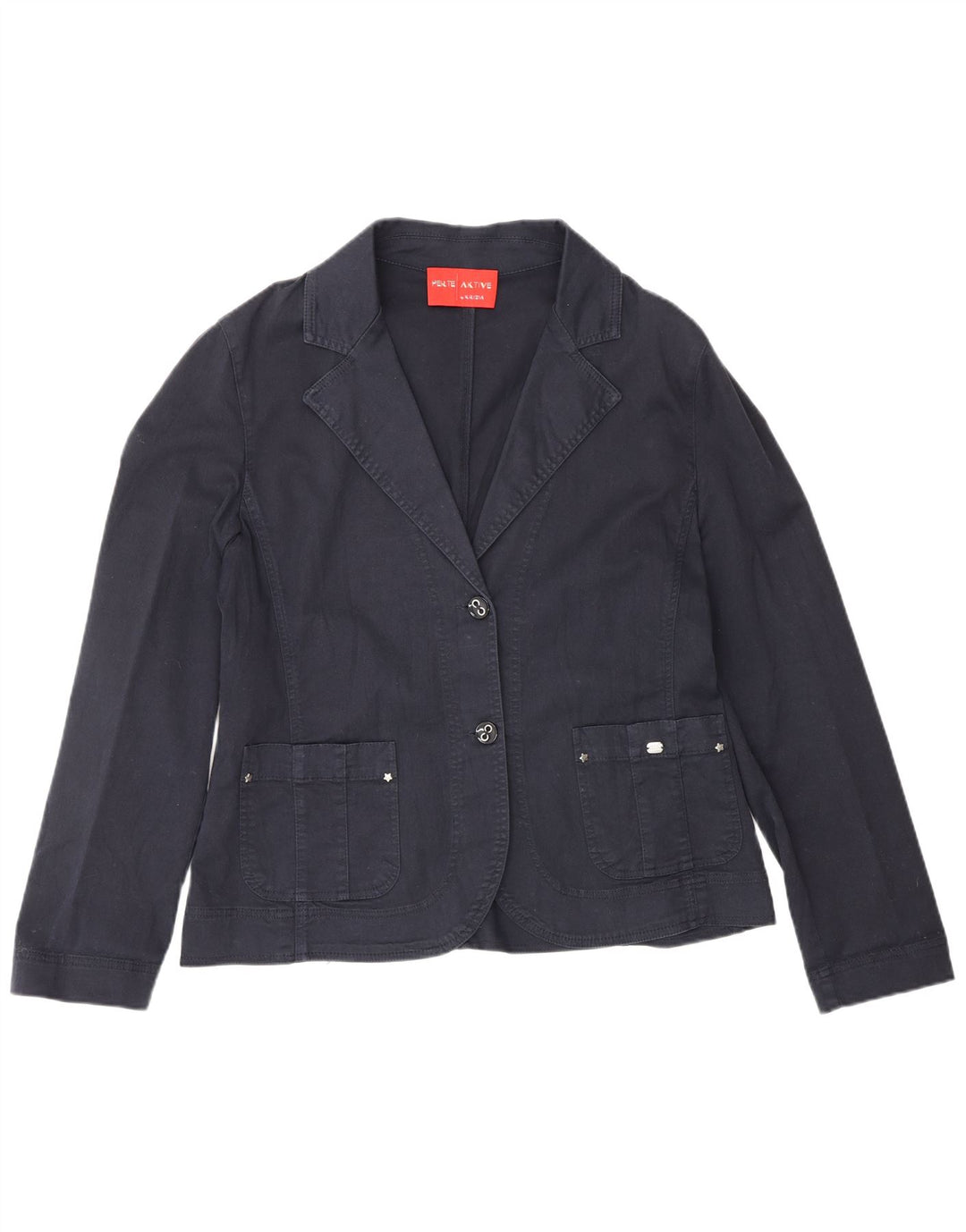Giacca blazer da donna a 2 bottoni Perte by Krizia UK 14 grande cotone blu navy