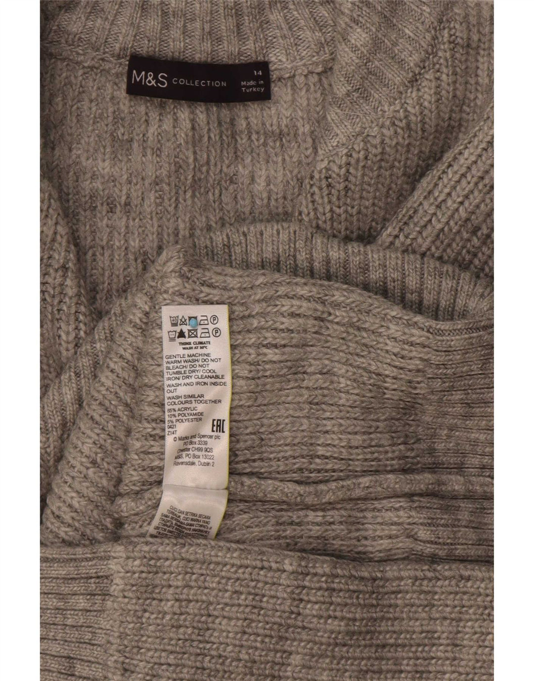 Maglione da donna Marks & Spencer con zip e collo UK 14 grande acrilico grigio