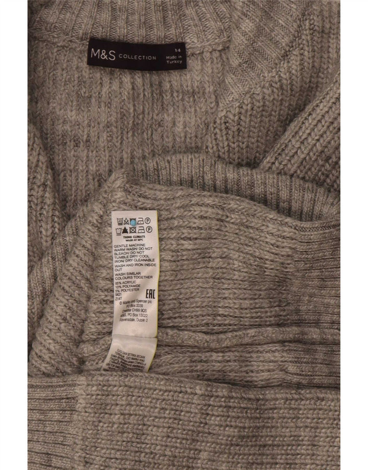 Maglione da donna Marks & Spencer con zip e collo UK 14 grande acrilico grigio