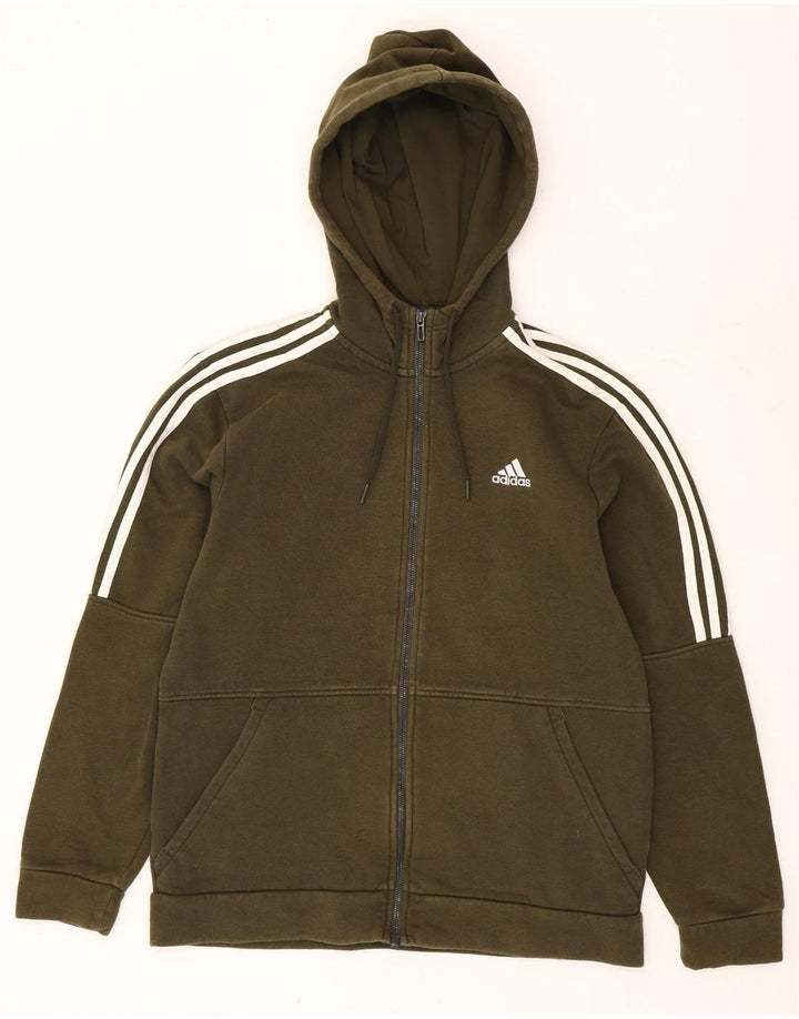Maglione con cappuccio e zip Adidas da uomo in cotone kaki medio