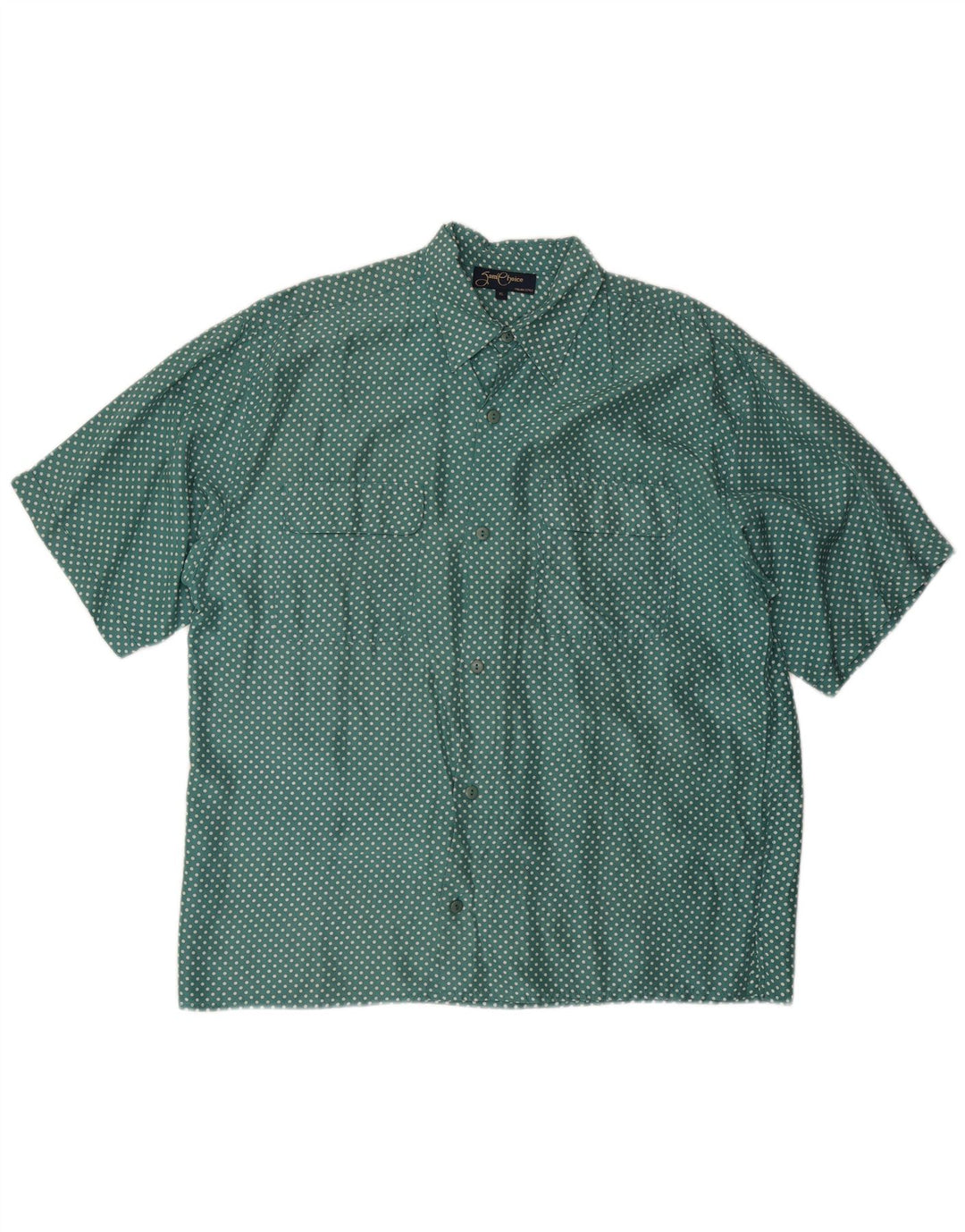 Camicia a maniche corte da uomo VINTAGE XL in seta maculata verde
