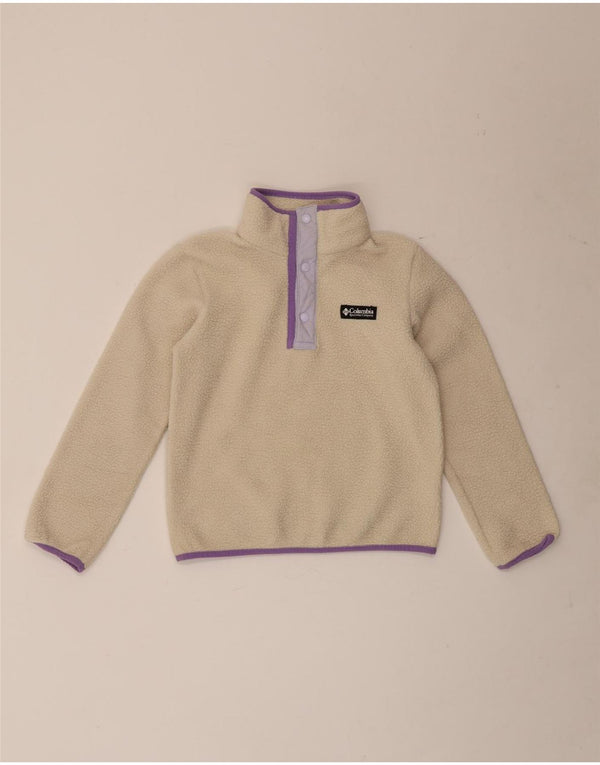 Maglione in pile Columbia per ragazze con bottoni e collo, 10-11 anni, beige medio, sportivo