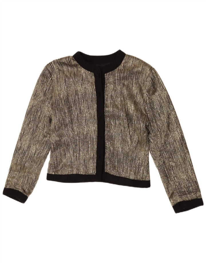 Giacca blazer corta da donna vintage UK 14 Acetato color block oro medio