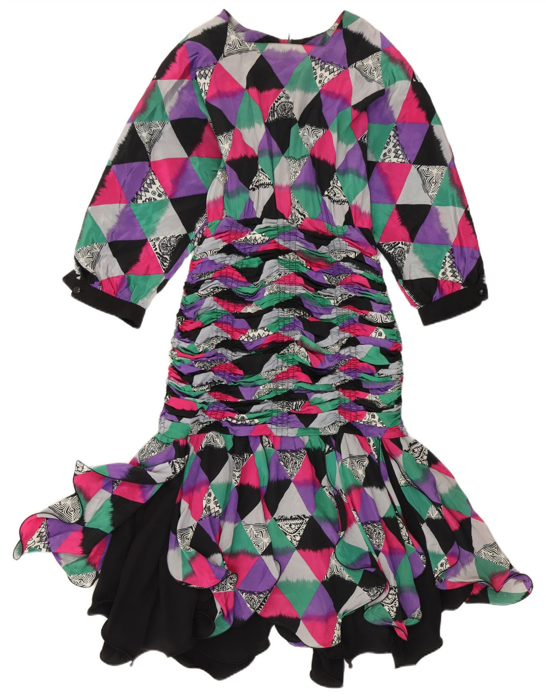 Abito vintage a sirena da donna IT 42 medio multicolore geometrico