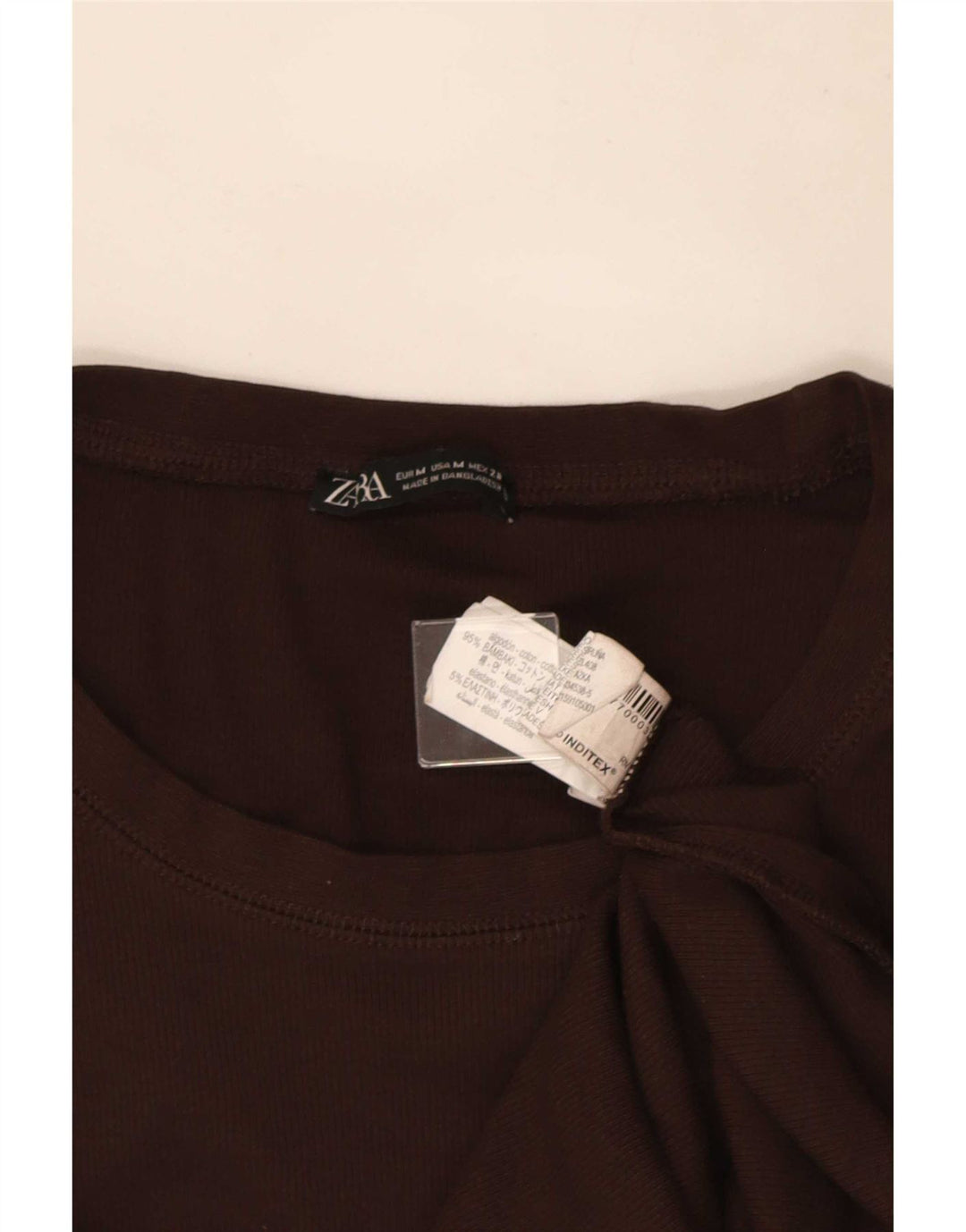 Top Zara da donna a maniche lunghe UK 12 in cotone marrone medio
