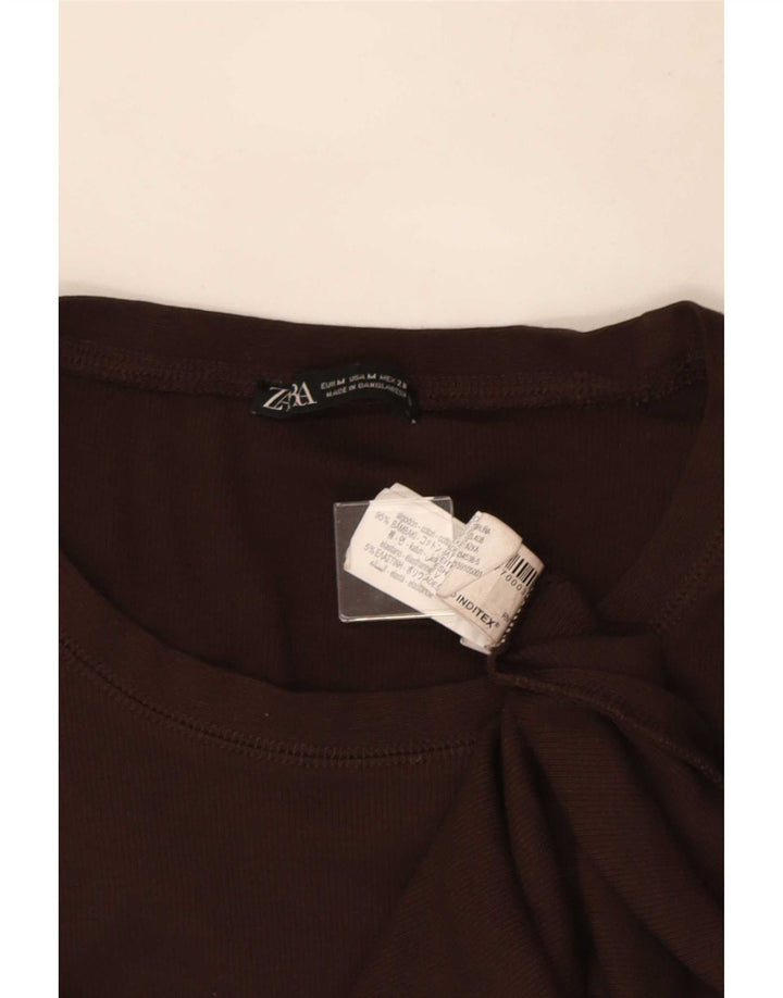 Top Zara da donna a maniche lunghe UK 12 in cotone marrone medio