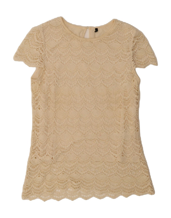 BENETTON Womens Crochet Blouse Top UK 14 Medium Beige Cotton