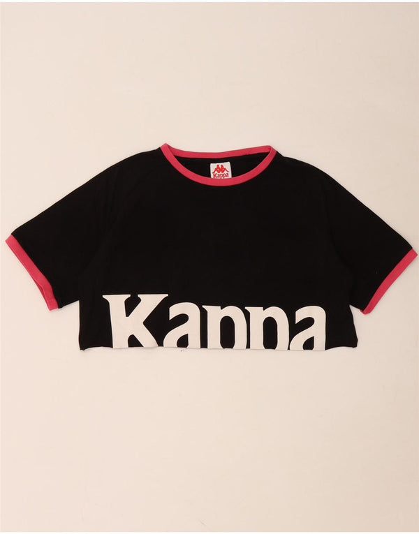 T-shirt grafica oversize corta da donna KAPPA Top UK 10 piccola in cotone nero
