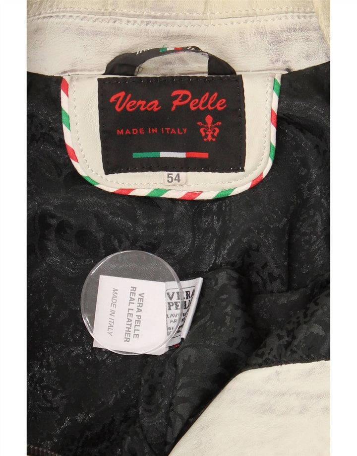 Giacca in pelle vintage da donna UK 16 grande bianco sporco