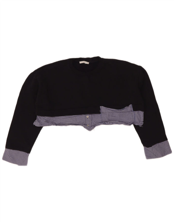 Felpa corta oversize da donna Zara, maglione UK 10, piccolo check blu navy