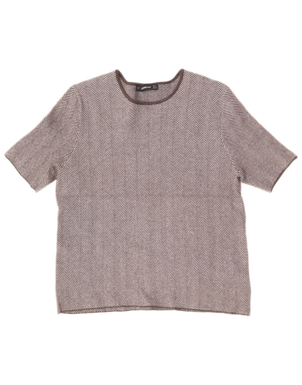 ZARA T-shirt da Donna Top UK 10 Small Grigio in viscosa a spina di pesce