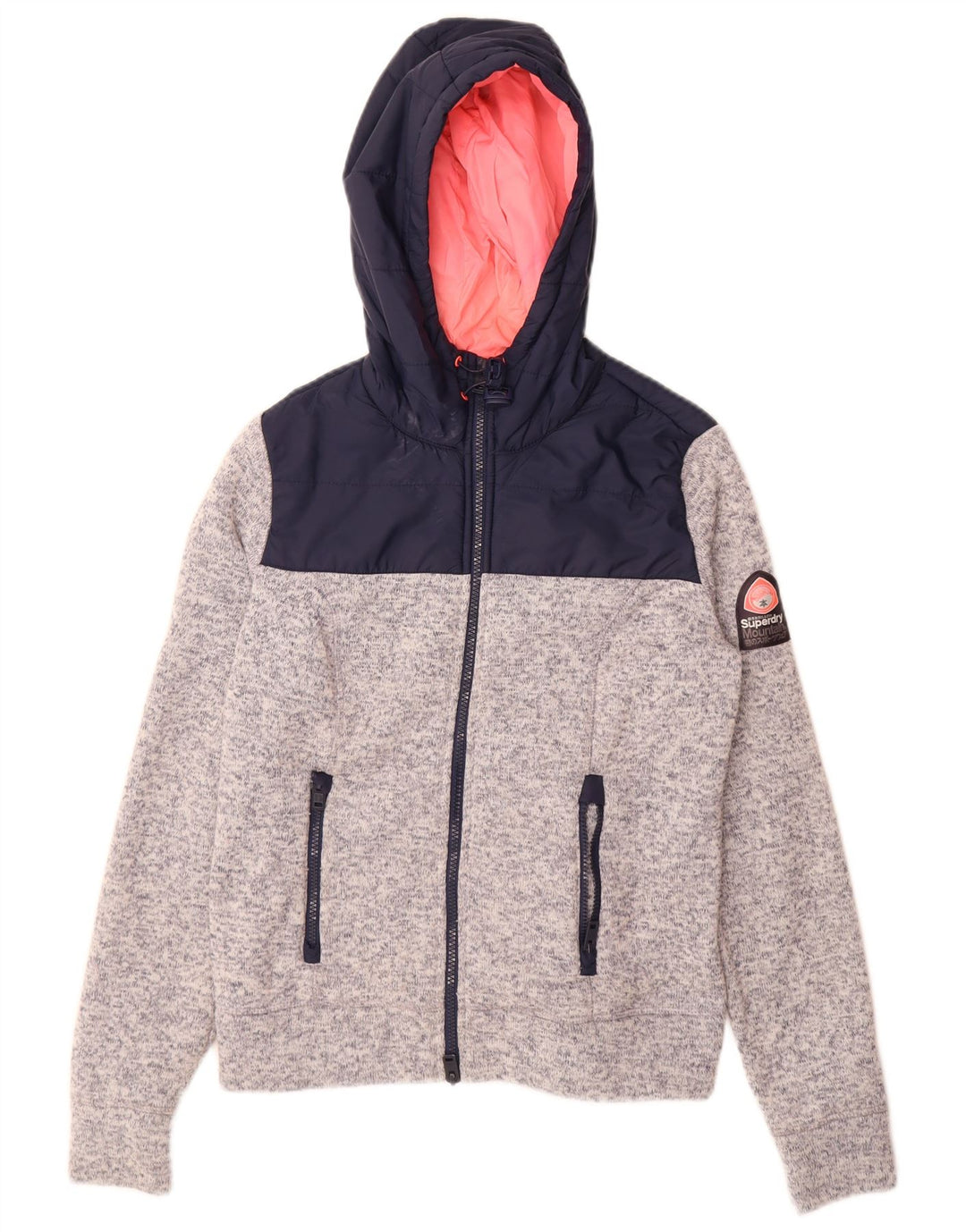 Felpa con cappuccio e zip da donna Superdry UK 14 Poliestere color block grigio medio