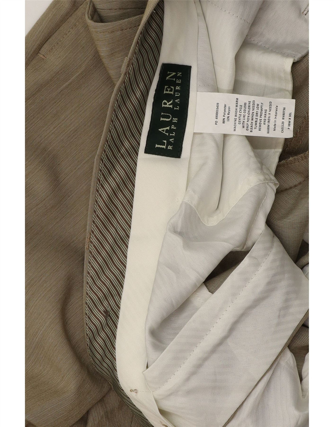 RALPH LAUREN Pantaloni da abito dritti da uomo W38 L30 Poliestere beige