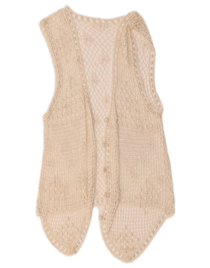 Gilet vintage da donna all'uncinetto UK 10 piccolo bianco sporco