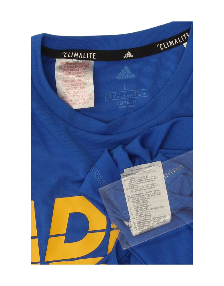ADIDAS Boys Climalite Graphic T-Shirt Top 13-14 Years Large Blue Polyester