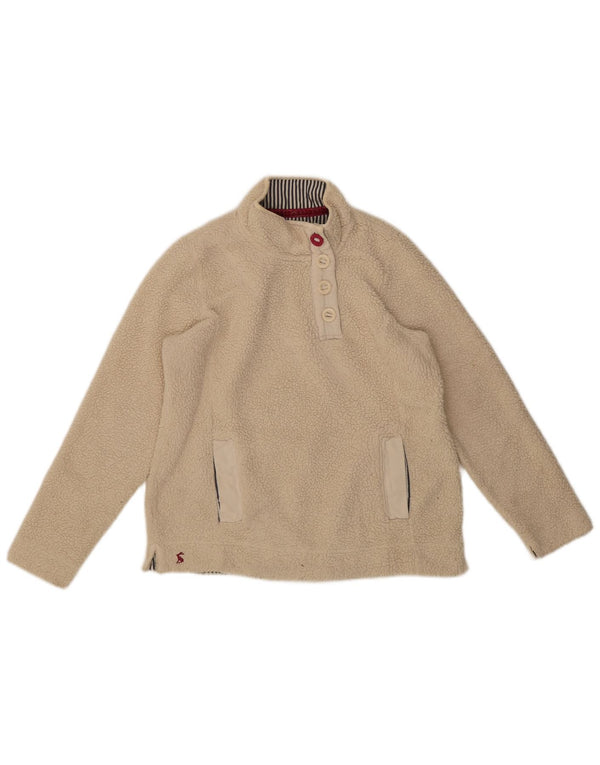 Maglione in pile da donna Joules con collo a bottoni UK 12 medio bianco sporco