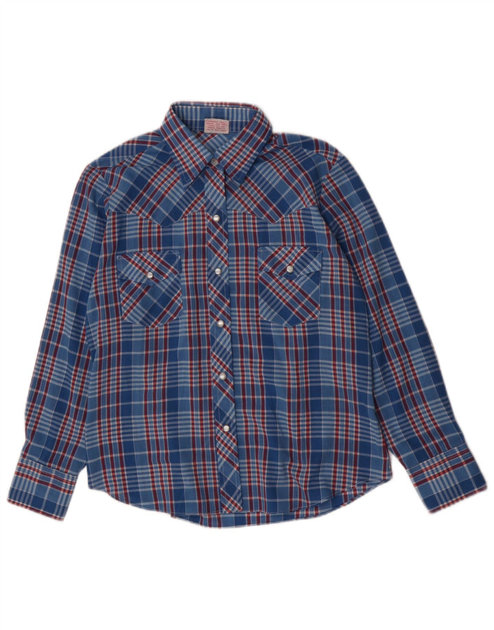 Camicia western da donna Amy Barr taglia 36 piccolo poliestere scozzese blu
