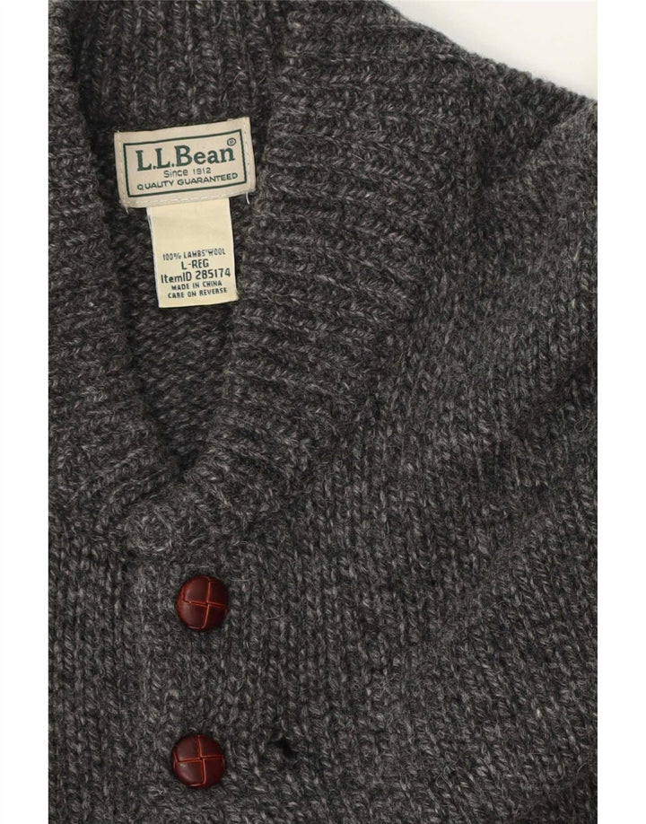 Maglione da uomo L.L.Bean con bottoni e collo in lana d'agnello grande grigia screziata