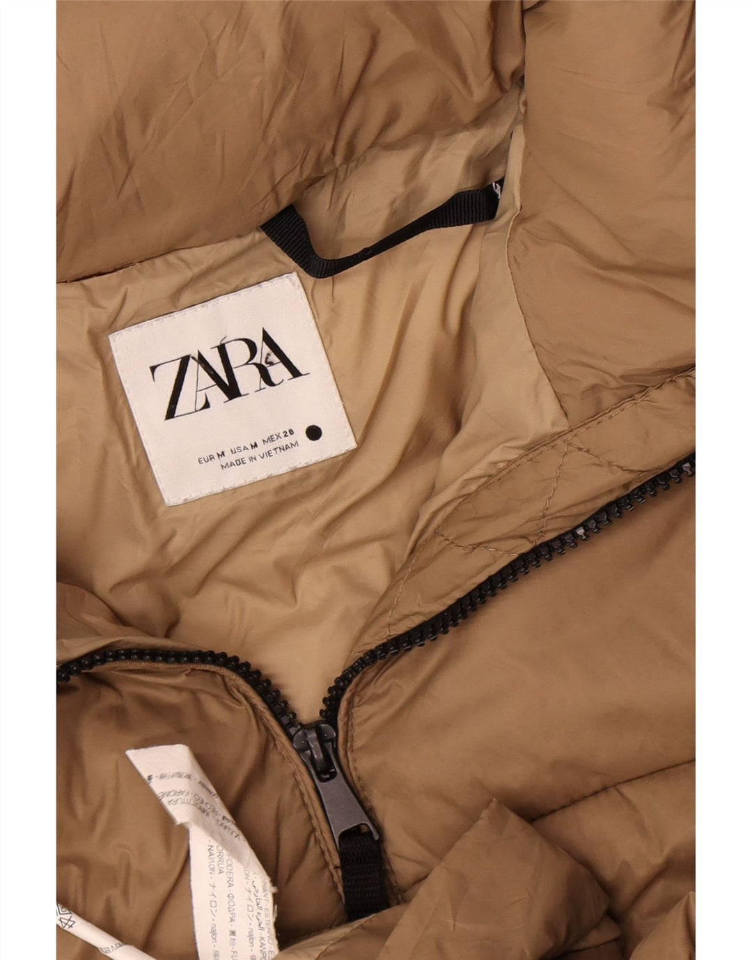 Giacca imbottita oversize con cappuccio da donna Zara UK 14 Nylon beige medio