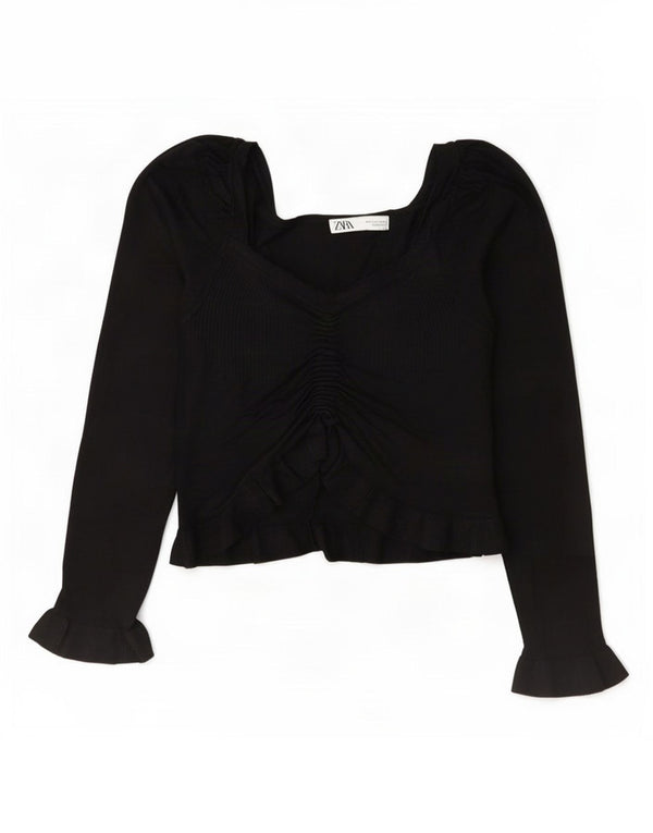 Camicetta corta a maniche lunghe da donna Zara UK 10 piccola viscosa nera