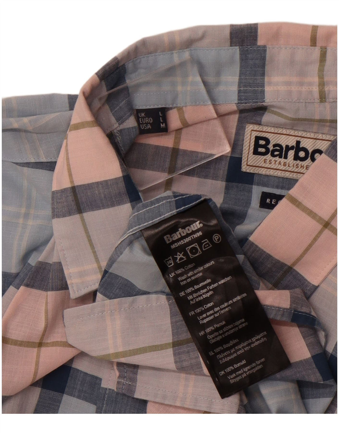 BARBOUR Camicia da uomo a maniche corte vestibilità regolare in cotone a quadri blu medio