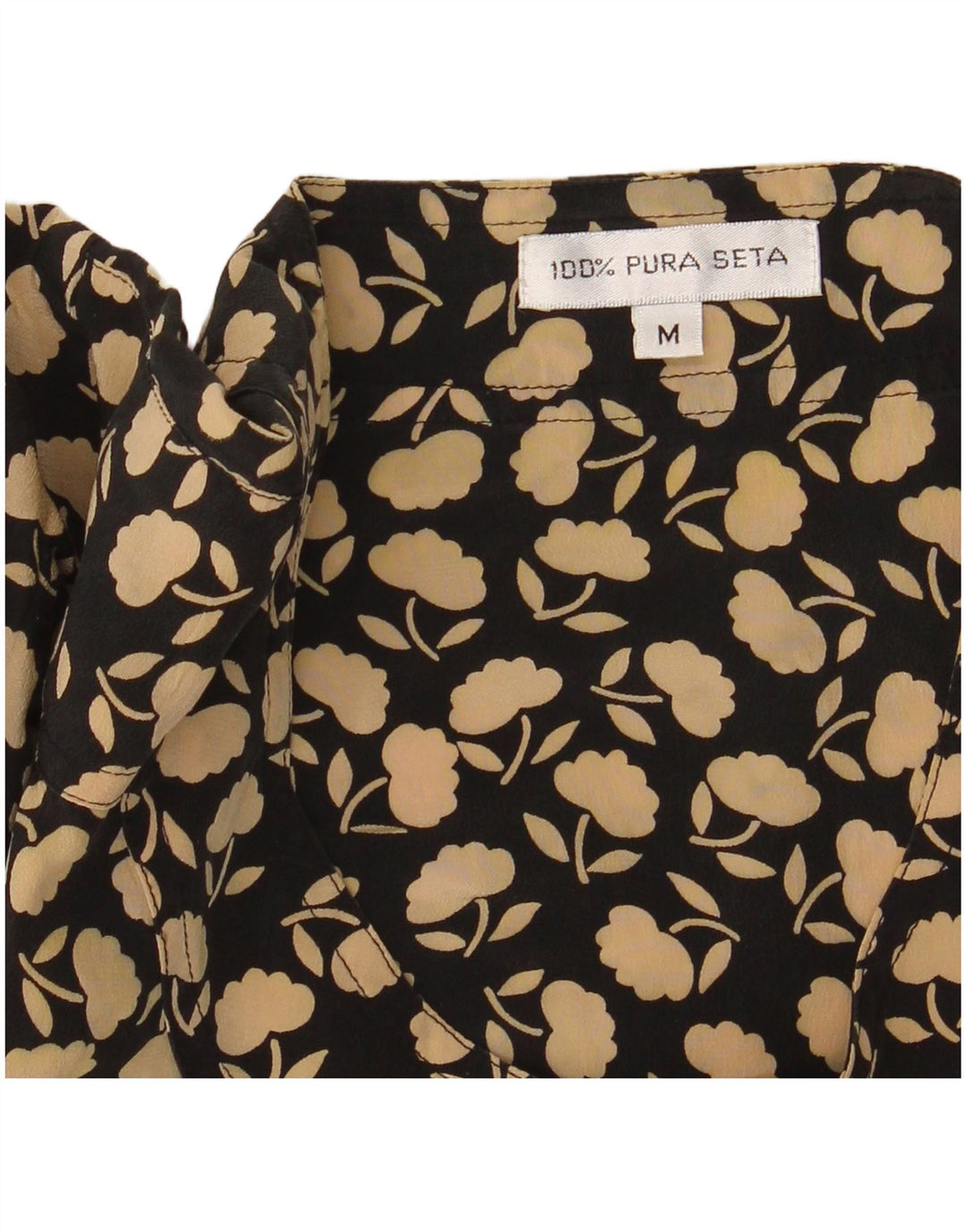 Camicetta corta da donna vintage Top UK 14 Seta floreale nera media