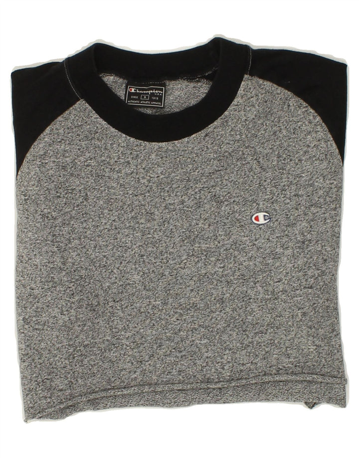 CHAMPION Womens Crop Top UK 10 Small Grey Colourblock Cotton Vintage Champion and Second-Hand Champion from Messina Hembry 
