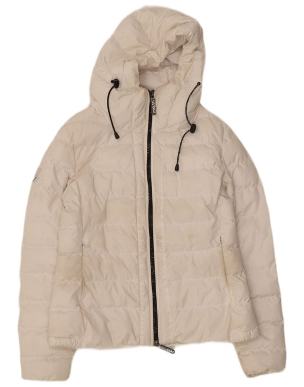 Giacca imbottita con cappuccio da donna Superdry UK 12 poliestere bianco medio