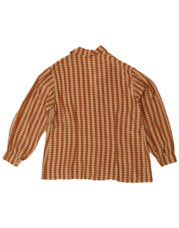 Camicetta camicia vintage da donna UK 14 grande motivo a quadri marroni
