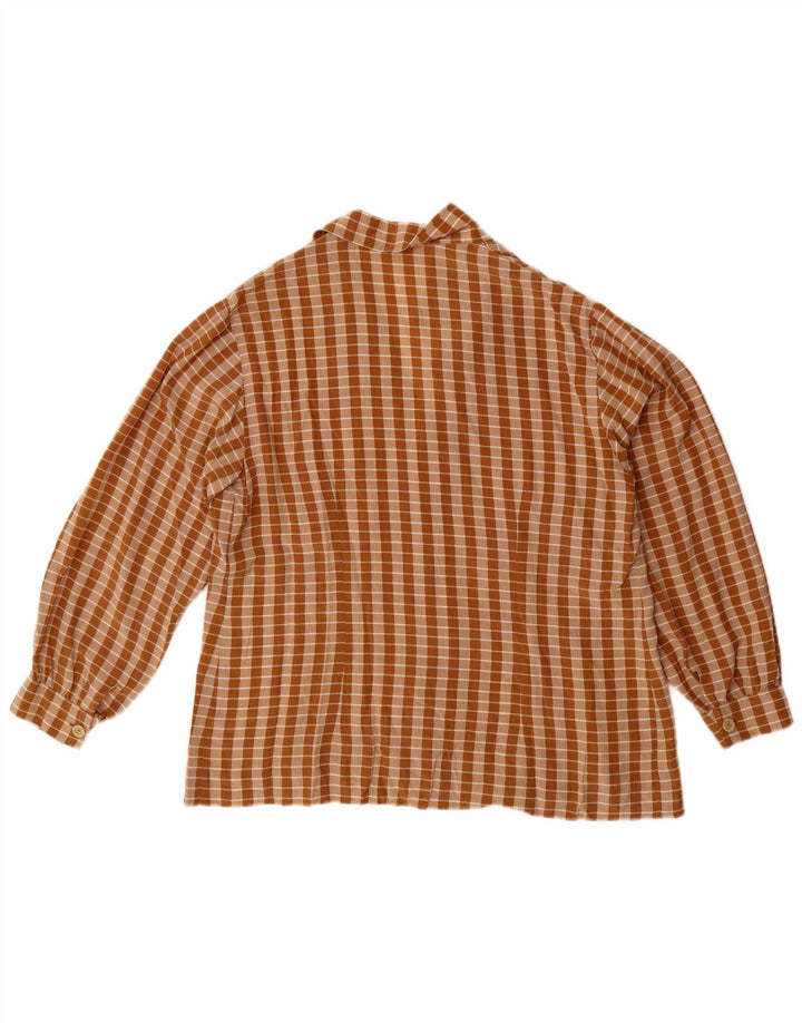 Camicetta camicia vintage da donna UK 14 grande motivo a quadri marroni