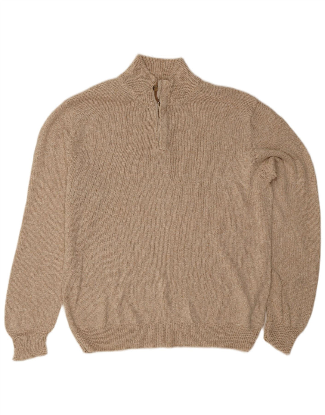 Massimo Dutti Maglione da uomo con collo a bottoni, grande cotone beige