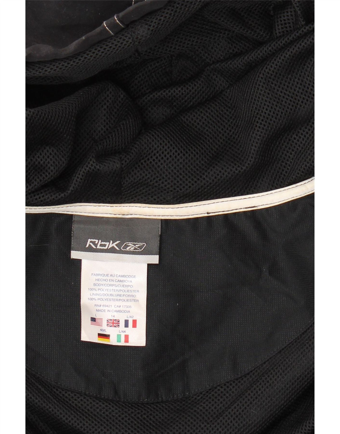 Giacca antipioggia con cappuccio da donna REEBOK UK 14 grande poliestere nero