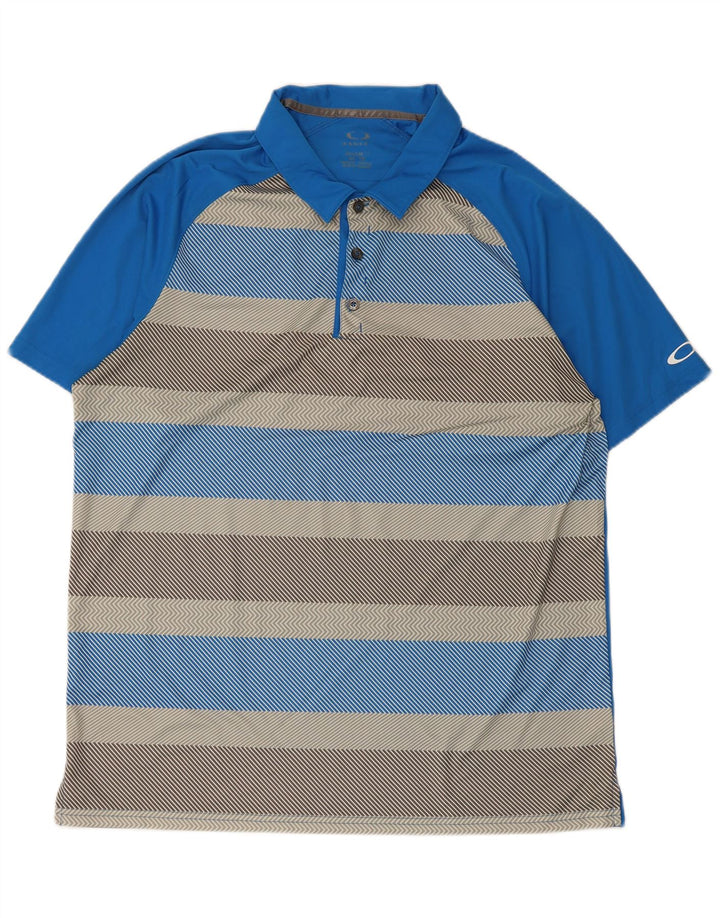 Polo da uomo Oakley XL in poliestere a righe blu