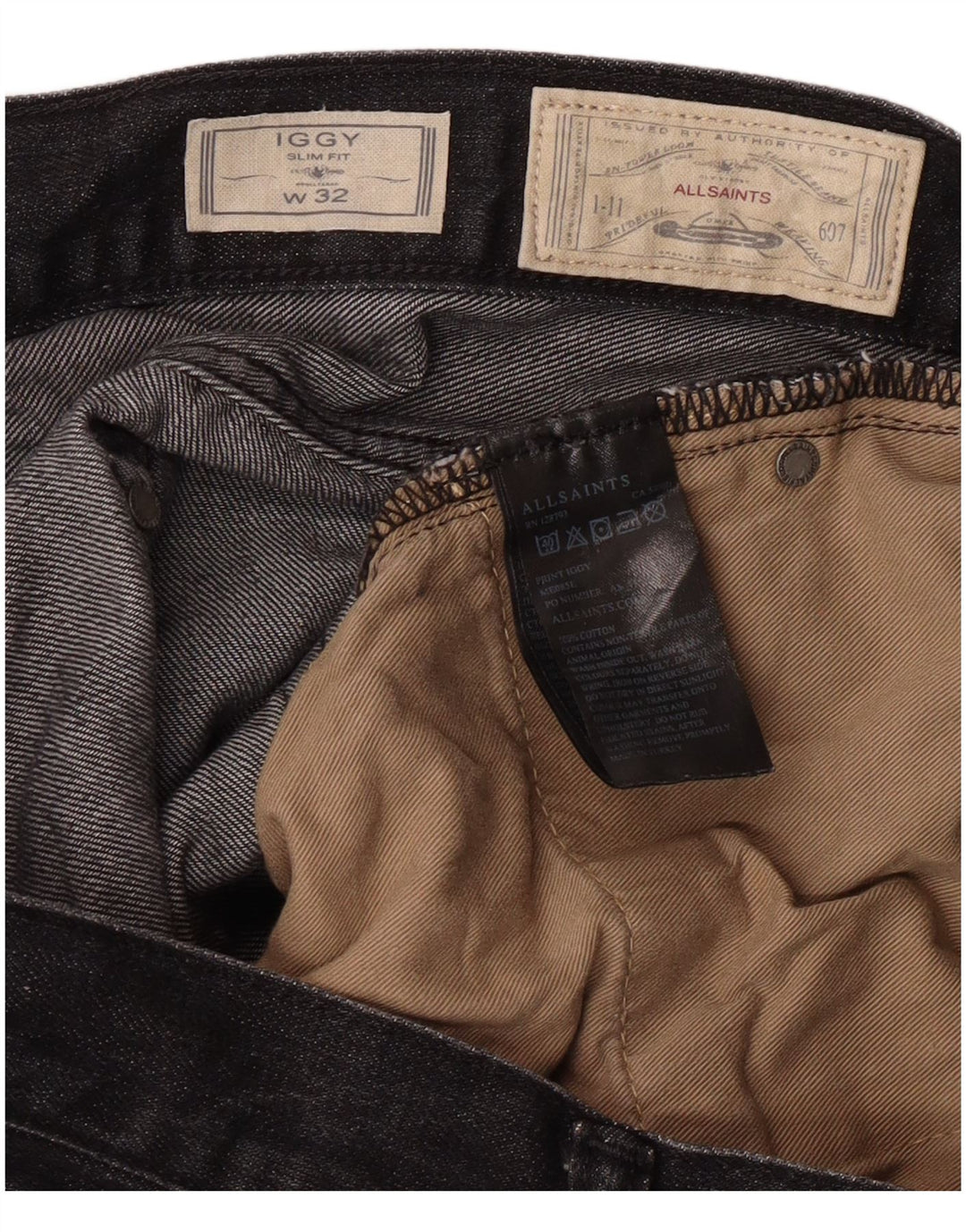 ALL SAINTS Jeans Iggy Slim da uomo W32 L32 Cotone grigio