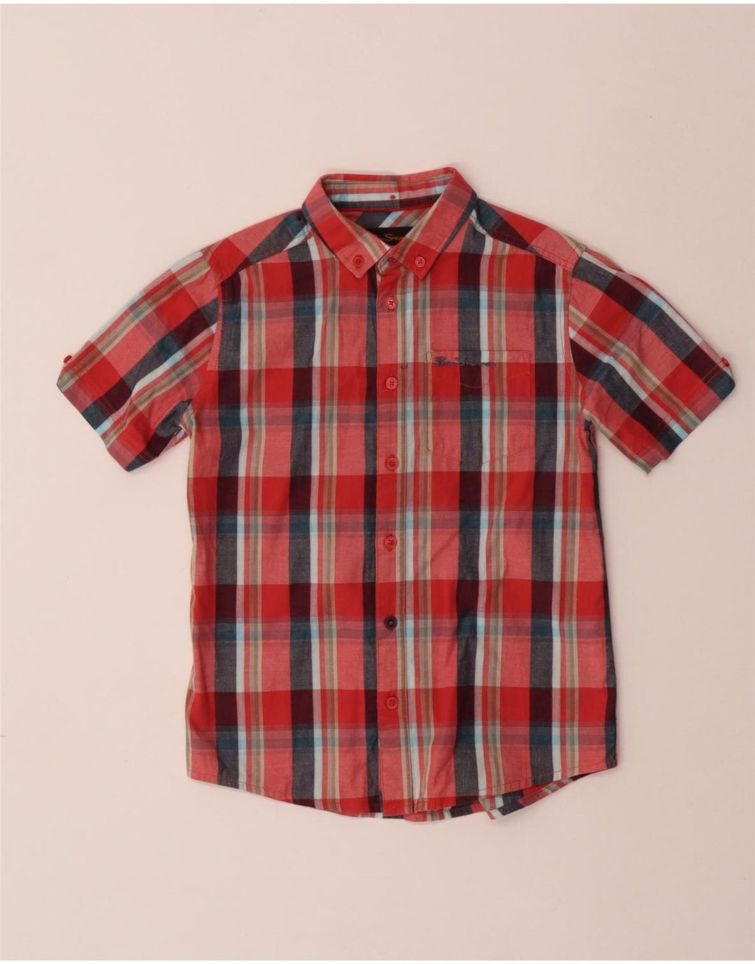 Camicia a maniche corte da bambino BEN SHERMAN 8-9 anni in cotone a quadri rossi