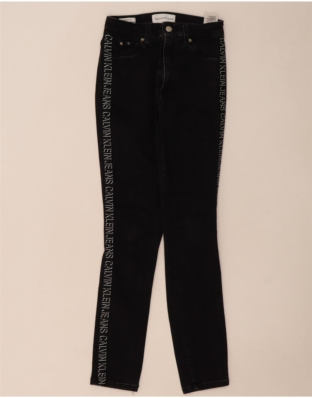 CALVIN KLEIN Jeans skinny con grafica da donna W27 L30 cotone nero