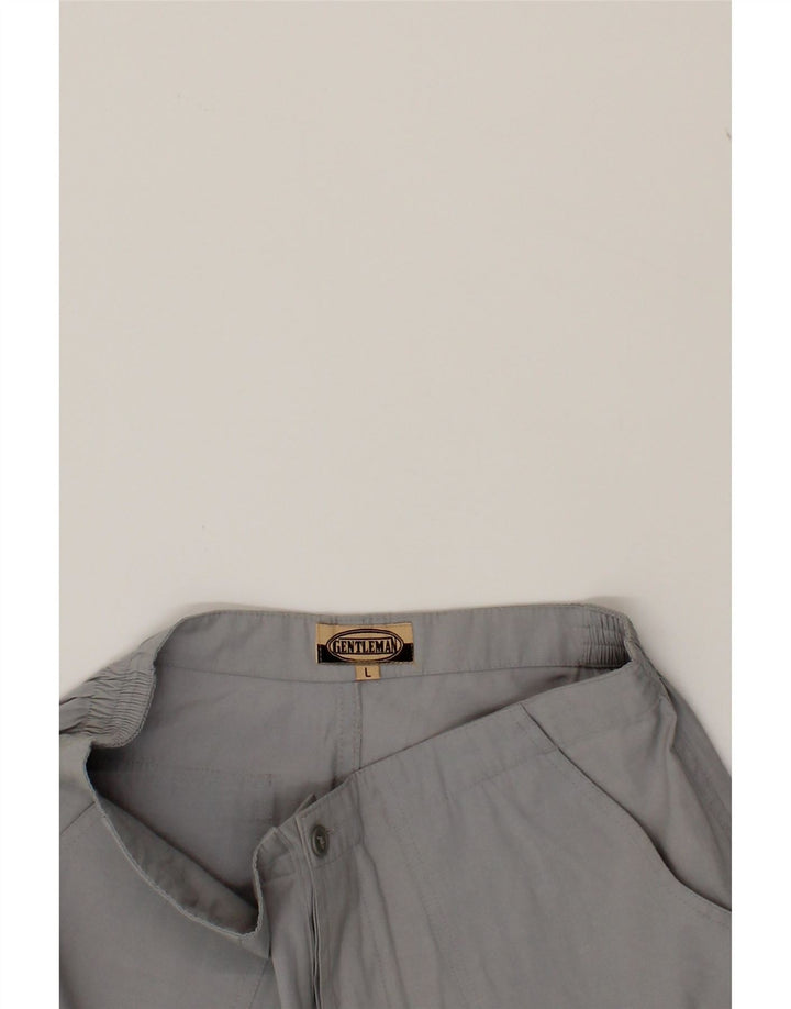 VINTAGE Mens Chino Shorts Large W34 Grey Polyester Vintage Vintage and Second-Hand Vintage from Messina Hembry 