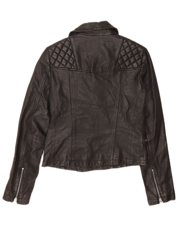 Giacca da motociclista in pelle corta da donna All Saints UK 8 piccola nera