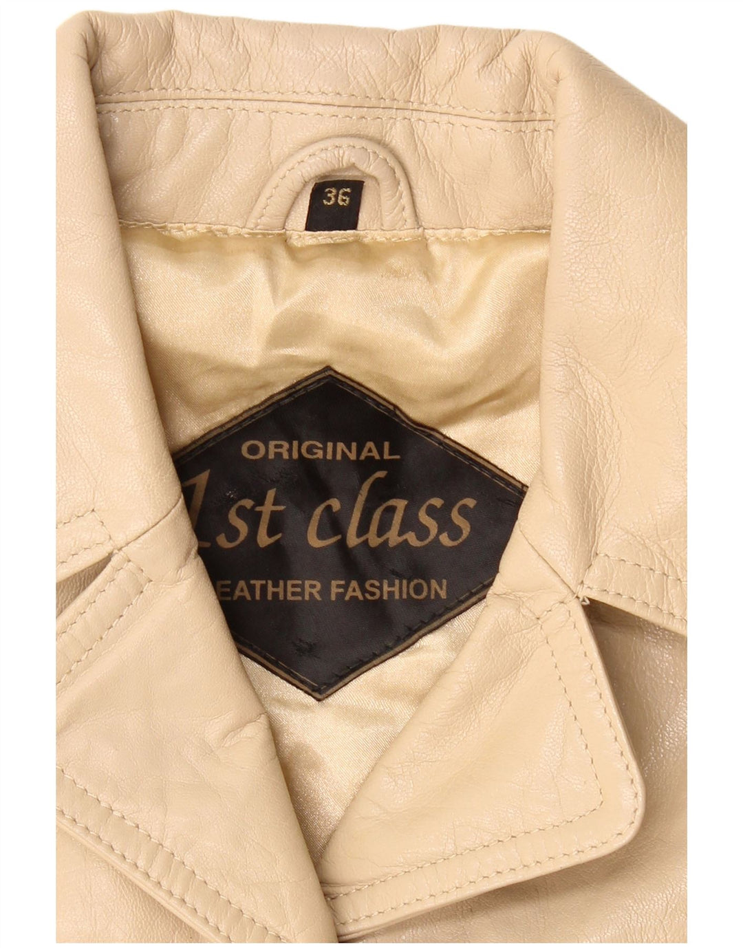 Giacca blazer in pelle da donna a 4 bottoni VINTAGE IT 36 XS in pelle beige