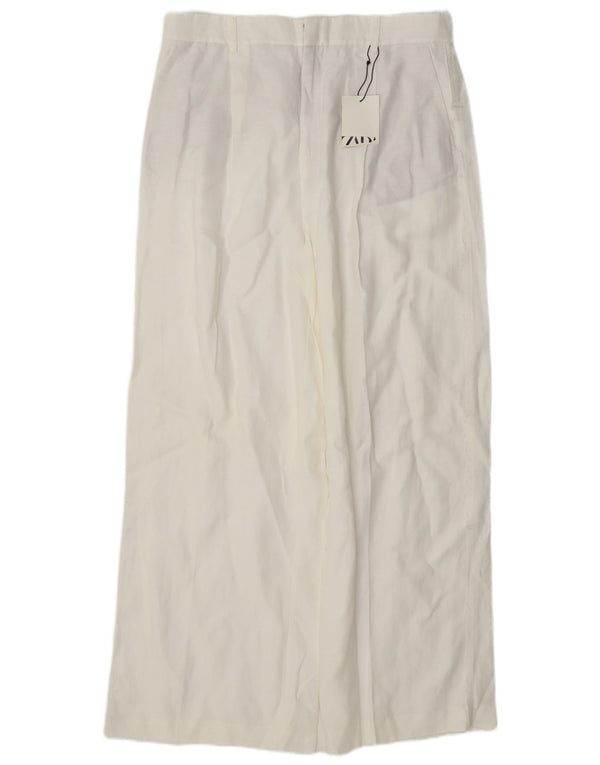 Pantaloni chino a gamba larga a vita alta da donna Zara Large W30 L31 viscosa bianca